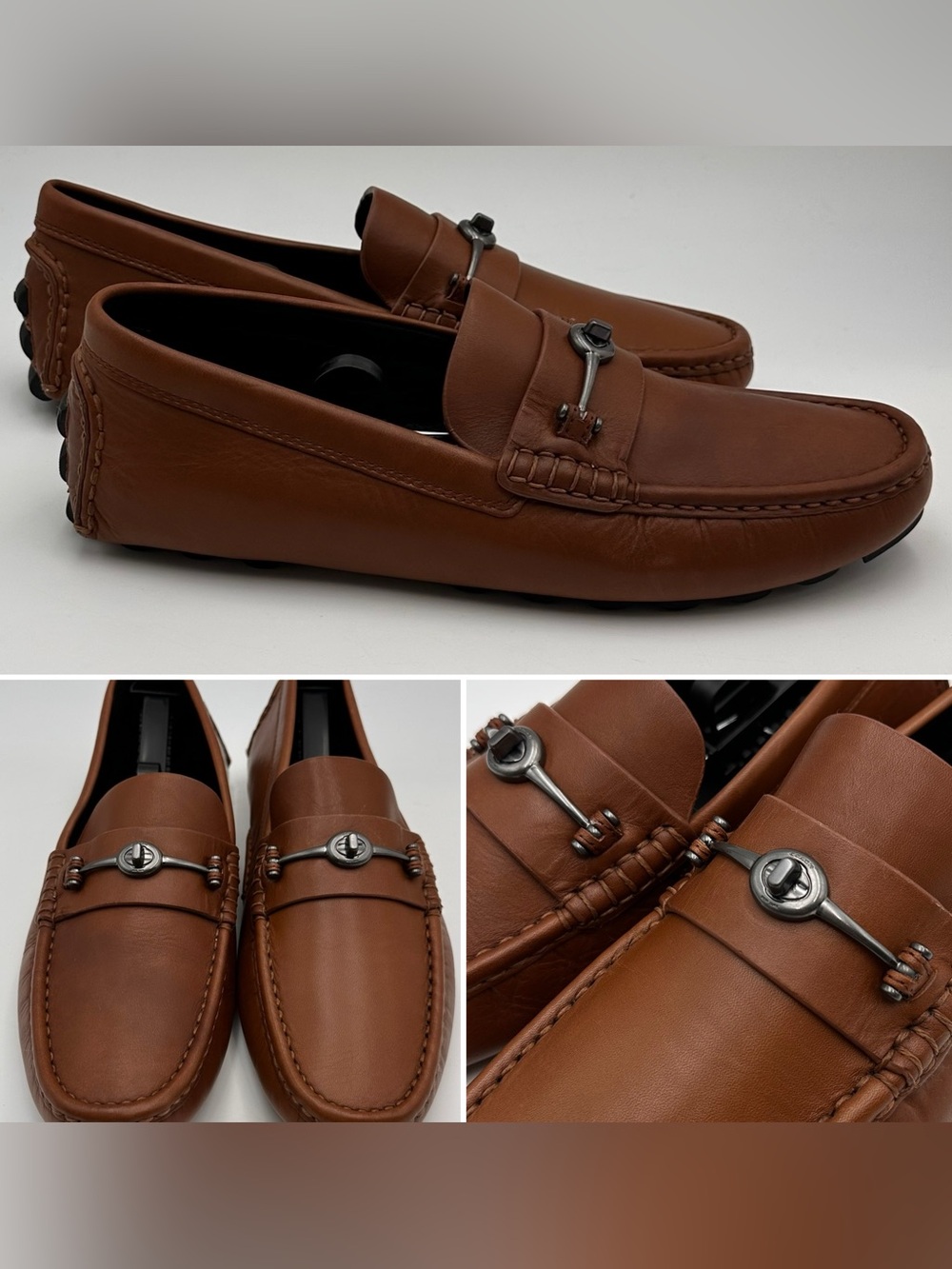 COACH LOAFERS MENS SZ 11 D BROWN LEATHER HORSE BIT DRIVING SHOES MOC TOE SLIP ON